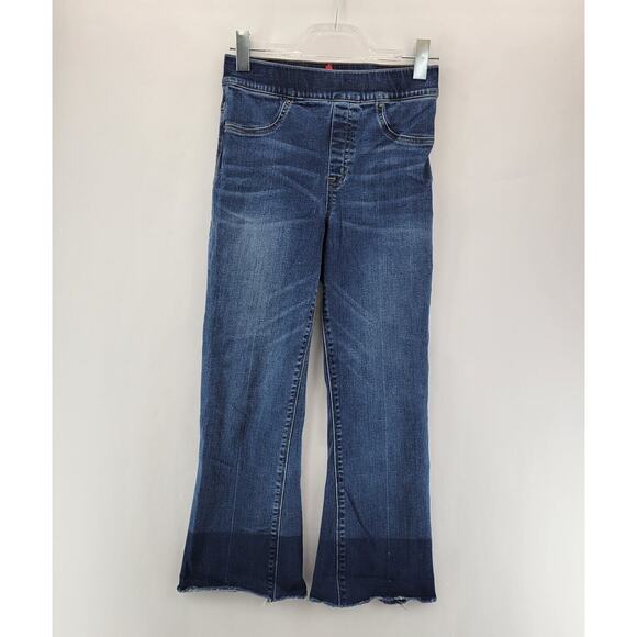 Spanx Cropped Flare Jeans Womens Small Pull On Raw Ombre Hem Stretch Sexy Trendy - Picture 4 of 13